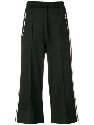 Gucci Black Cropped Wide-leg Track Trousers