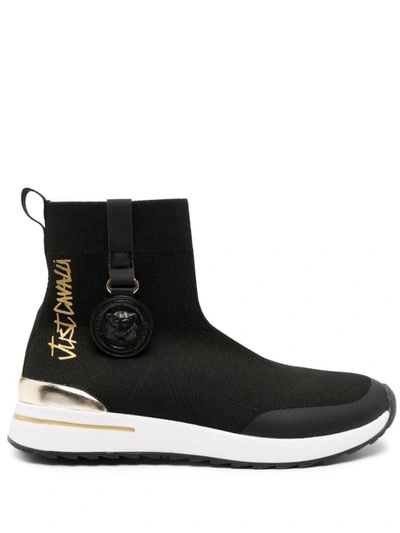Just Cavalli Logo-print Sock-ankle Sneakers In Black