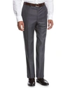 BRIONI WOOL FLAT-FRONT TROUSERS, GRAY,PROD198480903