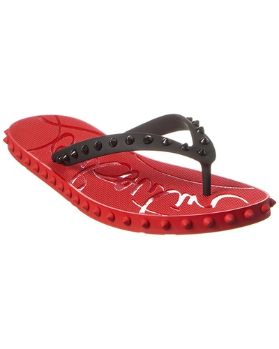 Christian Louboutin Men's Loubi Tonal Spiked Red Sole Flip Flops In Black Loubi