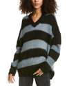 Allsaints Lou Sparkle V-neck Striped Sweater In Black