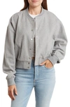 Blu Pepper Crop Bomber Jacket In Light Grey