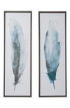 WILLOW ROW BLUE FEATHER FRAMED CANVAS WALL ART