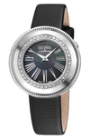 GEVRIL GANDRIA SWISS QUARTZ DIAMOND BEZEL LEATHER STRAP WATCH, 36MM