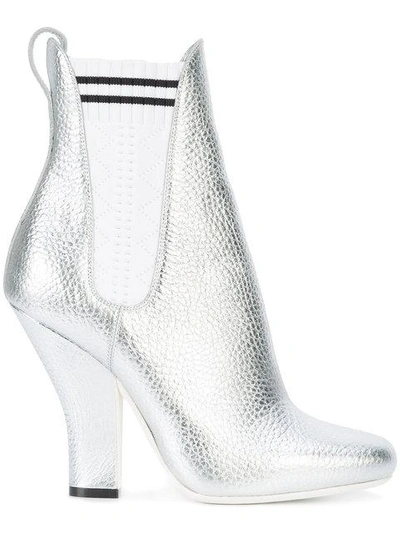 Fendi Marie Antoinette Metallic Sock Bootie In Silver