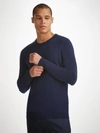 DEREK ROSE DEREK ROSE MEN'S SWEATER ORSON MERINO WOOL NAVY