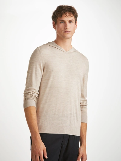 Derek Rose Merino Wool Orson Hoodie In Beige