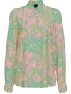 Pinko Spread-collar Abstract-print Shirt In Verde E Rosa
