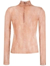 Pinko Lace-panel Laminated High-neck Blouse In Natural