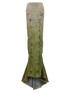 Rick Owens Distressed Dégradé Denim Maxi Skirt In Multicolor
