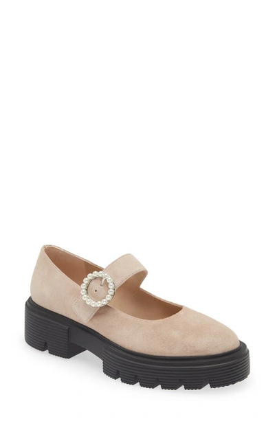 Stuart Weitzman Nolita Suede Pearly Mary Jane Loafers In Sabbia