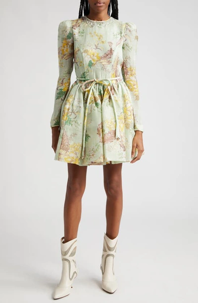 Zimmermann Matchmaker Linen-silk Tulip Mini Dress In Green