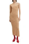 Shop Mango One-shoulder Single Long Sleeve Sweater Dress In Medium Brown