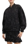 Mango Tweed Bomber Jacket In Black