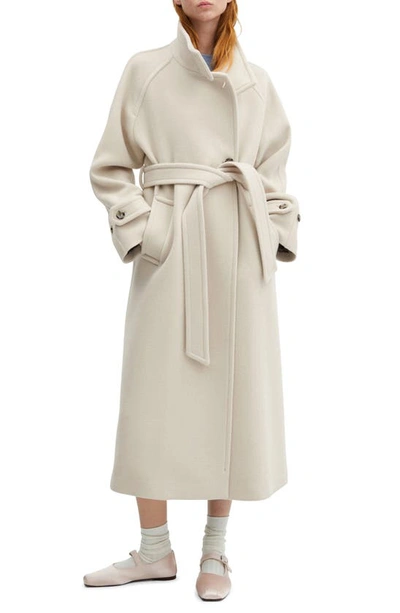 Mango Turtleneck Virgin Wool Coat Ecru In Ecru