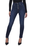 GOOD AMERICAN GOOD WAIST EXPOSED BUTTON FRAYED SKINNY JEANS