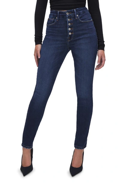 Good American Good Waist Frayed High-rise Skinny Jeans In Blue