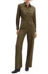 Mango Long Sleeve Utility Jumpsuit In Khaki