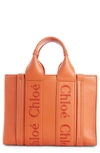 Chloé Small Woody Leather Tote Bag In Orange