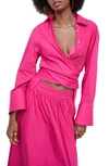 Mango Tie Back Wrap Shirt In Fuchsia