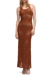 Mango Long Openwork Knit Dress Brown In Brown