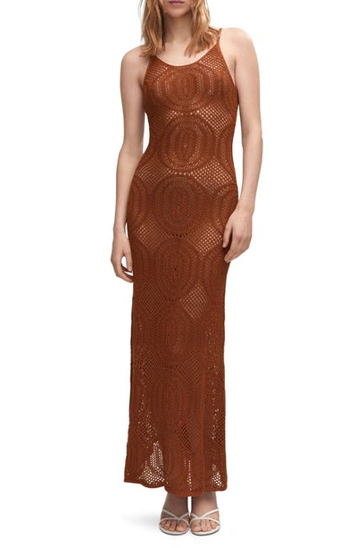 Mango Long Openwork Knit Dress Brown