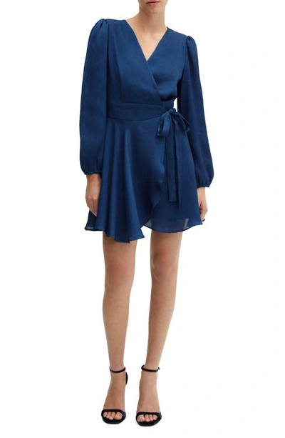 Mango Flowy Wrap Dress Ink Blue