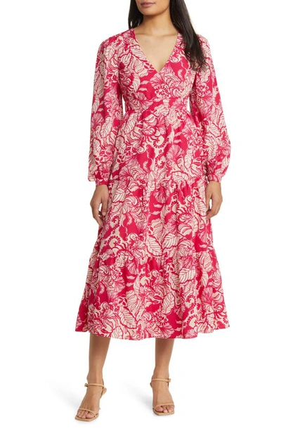 Lilly Pulitzer Tinslee Long Sleeve Midi Dress In Poinsettia Red Island Vibes