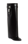 Givenchy Shark Lock Calf Leather Knee-high Boots In Black