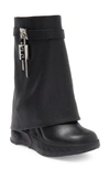 Givenchy Women's Shark Lock Biker Low Heel Ankle Boots In Grained Leather In Black