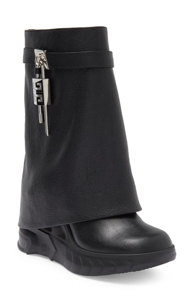 Givenchy Shark Lock Biker Ankle Boots In Leather And Shearling In Black