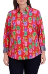Foxcroft Zoey Pineapple Button-up Shirt In Red/ Multi