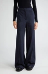 MAX MARA BENITO RELAXED FIT PINSTRIPE COTTON, CASHMERE & SILK WIDE LEG PANTS