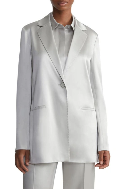 Lafayette 148 Satin Single Button Blazer In Pale Grey