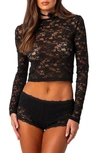 Edikted Estella Sheer Lace Crop Top In Black