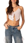 Edikted Confetti Sequin Crop Halter Top In Light-pink