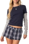 Edikted Mod Layered Long Sleeve T-shirt In Navy