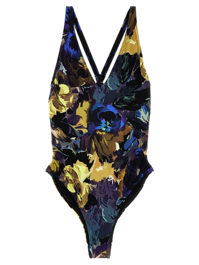 Dries Van Noten Goya Floral-print Deep-v One-piece Swimsuit In Multicolour