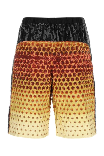 Dries Van Noten Wide-leg Panelled Ombré Sequinned Cotton-canvas Shorts In Multicoloured