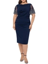 Betsy & Adam Plus Size Beaded-sleeve Dress In Blue