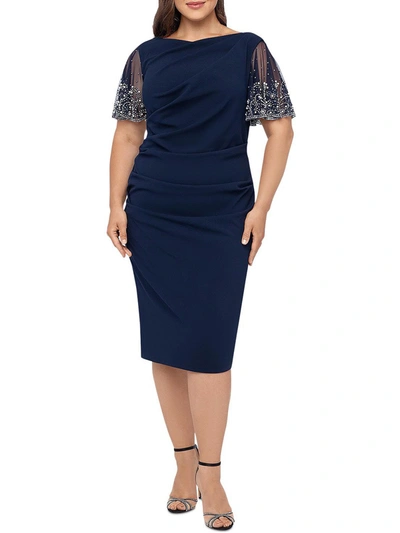 Betsy & Adam Plus Size Beaded-sleeve Dress In Blue