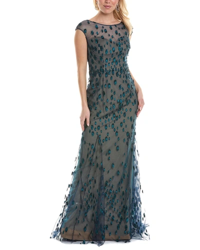 Rene Ruiz Off-the-shoulder Sequin Gown In Blue