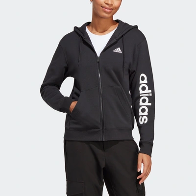 Adidas Originals Women's Adidas Essentials Linear Full-zip French Terry Hoodie In Black
