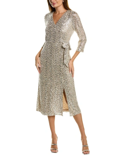 Anne Klein Sequin Wrap Midi Dress In Grey