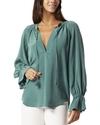 Joie Plus Cecarina Ruched Bell-sleeve Tassel Top In Green