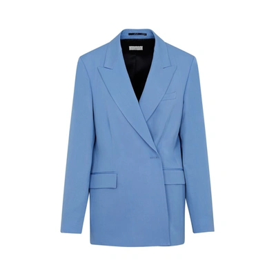 Dries Van Noten Double Breast Wool Jacket With Notch Lapel In Blue