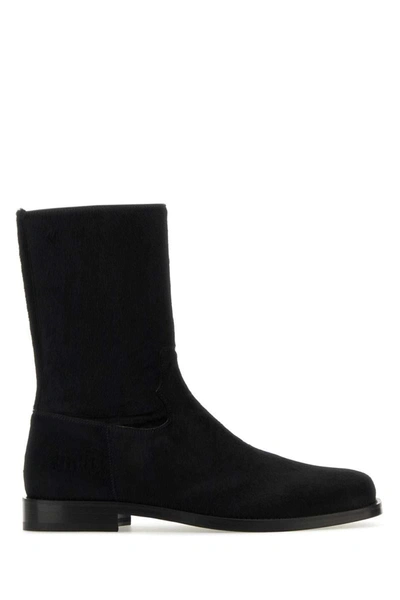 Dries Van Noten Calfhair Block Heel Ankle Boots In Black