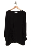 Patrizia Luca Oversize Long Sleeve Twist Front Top In Black