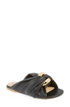 Jw Anderson Corner Chain-embellished Gathered Leather Slides In Black