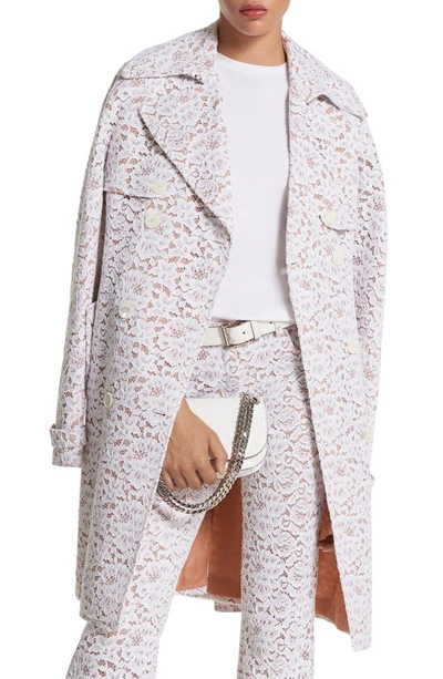 Michael Kors Corded Floral Lace Belted Trench Coat In Optic White